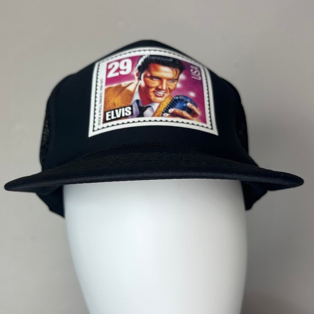 Vintage 1990s Elvis Presley Snap Back Mesh Hat, Cap, Gold Medal, USPS Stamp 1992